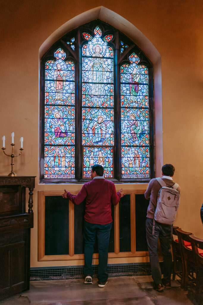 photo of heat pumps inside the chapel installed with custom woodworking